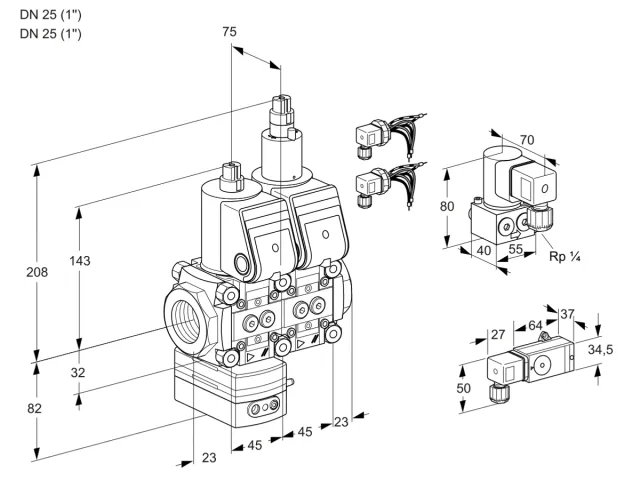 Kromschroder VCD 1E25R/25R05D-25LWR6/1-PP/ZYPP — двойной электромагнитный газовый клапан — 88101717