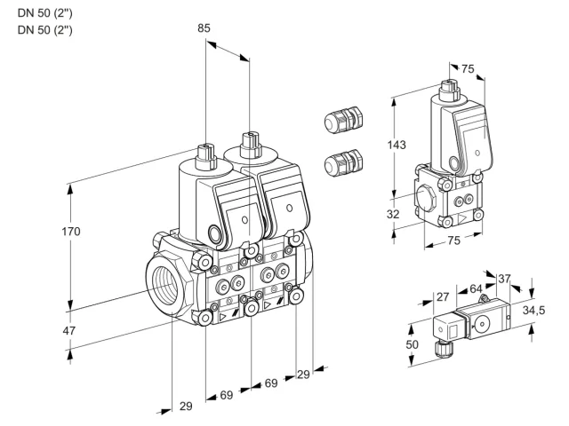 Kromschroder VCS 2E50R/50R05NNWR3/PP1-/PPBS — двойной электромагнитный газовый клапан — 88106701