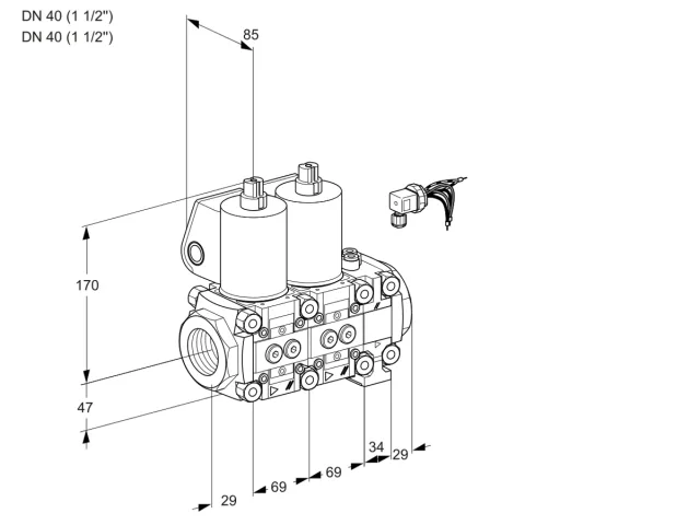 Kromschroder VCS 2E40R/40R05NNVWL3/PPPP/PPPP — двойной электромагнитный газовый клапан — 88105109