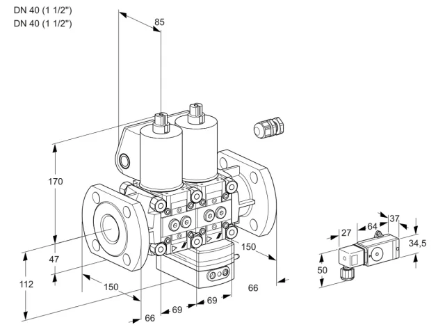 Kromschroder VCG 2E40F/40F05NGEWL/PPPP/-3PP — двойной электромагнитный газовый клапан — 88104986