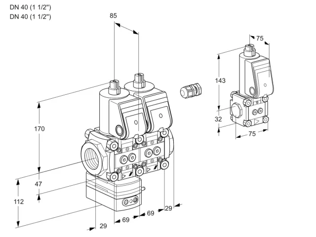 Kromschroder VCG 2E40R/40R05GENWR/PPPP/PPBS — двойной электромагнитный газовый клапан — 88107859