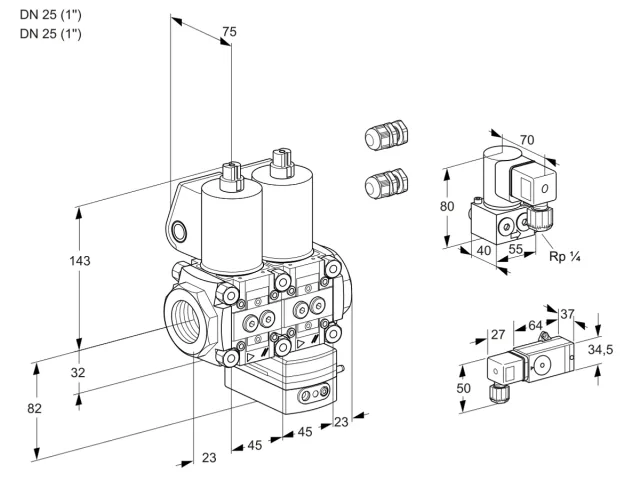 Kromschroder VCD 1E25R/25R05ND-100WL3/PPZY/2--3 — двойной электромагнитный газовый клапан — 88104751