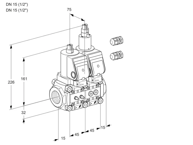 Kromschroder VCS 1E15R/15R05NLWGR3/MMPP/PPPP — двойной электромагнитный газовый клапан — 88105612