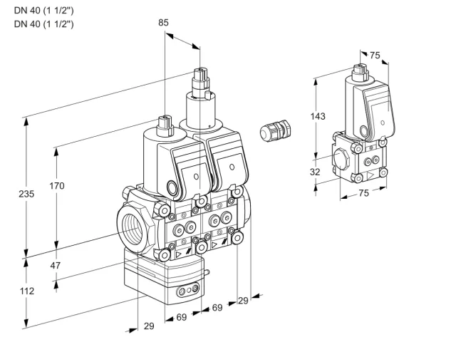 Kromschroder VCD 2E40R/40R05D-50LWR/PPPP/PPBS — двойной электромагнитный газовый клапан — 88103849