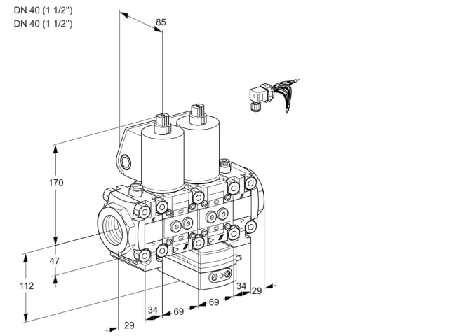 Kromschroder VCG 2E40R/40R05FNGEVWL/PPPP/PPPP — двойной электромагнитный газовый клапан — 88107534