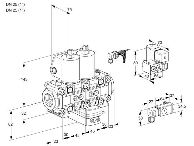 Kromschroder VCG 1E25R/25R05FNGEVWL/PPBY/PPMM — двойной электромагнитный газовый клапан — 88106021