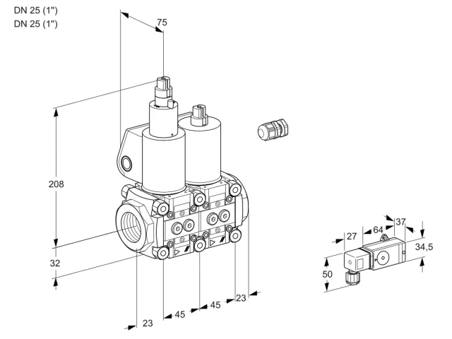 Kromschroder VCS 1E25R/25R05LNWL/PPPP/4-PP — двойной электромагнитный газовый клапан — 88103710