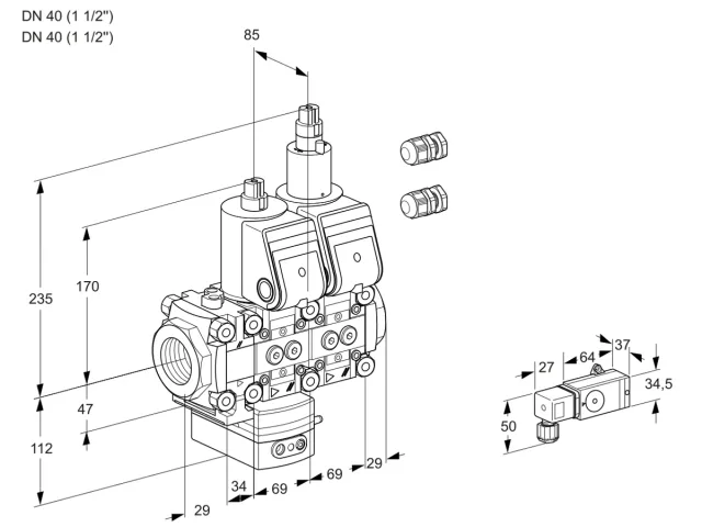 Kromschroder VCD 2E40R/40R05FD-100LWR3/3--3/PPPP — двойной электромагнитный газовый клапан — 88103881