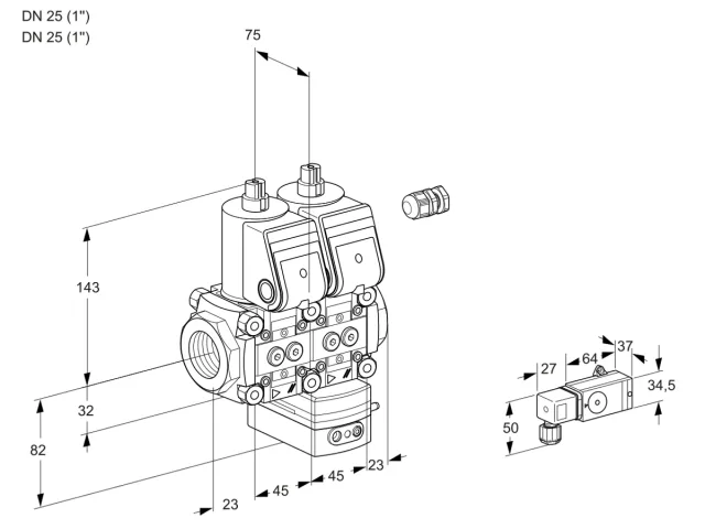 Kromschroder VCG 1E25R/25R05NGEWR/4-PP/2-PP — двойной электромагнитный газовый клапан — 88104916