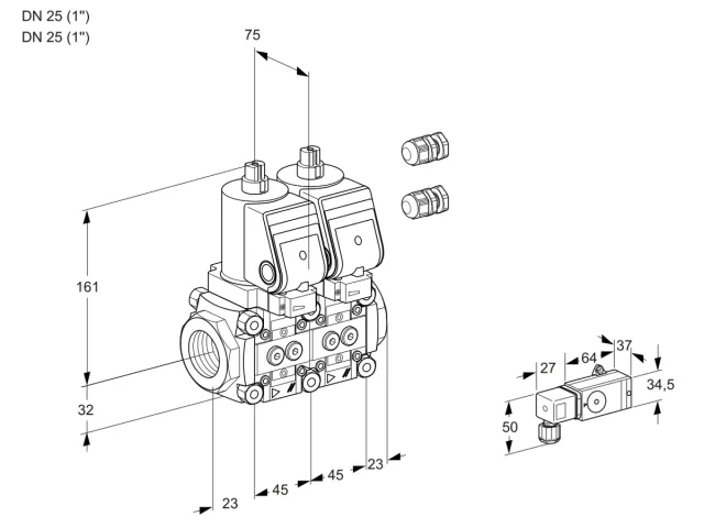 Kromschroder VCS 1E25R/25R05NNKGR3/PPPP/-3PP — двойной электромагнитный газовый клапан — 88104670
