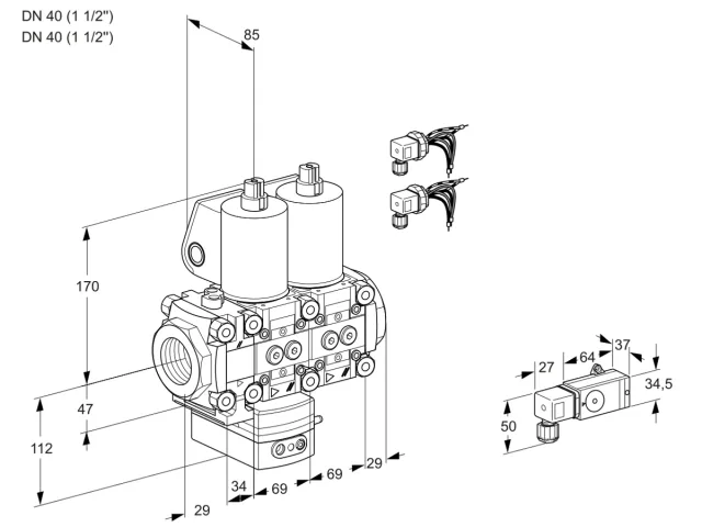 Kromschroder VCD 2E40R/40R05FD-25NWL6/MMPP/1--4 — двойной электромагнитный газовый клапан — 88100781