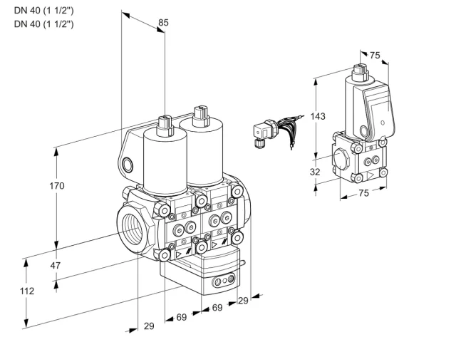 Kromschroder VCD 2E40R/40R05ND-25WL/PPZS/PPPP — двойной электромагнитный газовый клапан — 88106874
