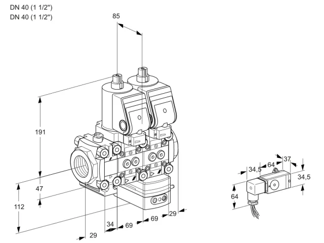 Kromschroder VCD 2T40N/40N05FND-25KGR/2-PP/PPPP — двойной электромагнитный газовый клапан — 88106980