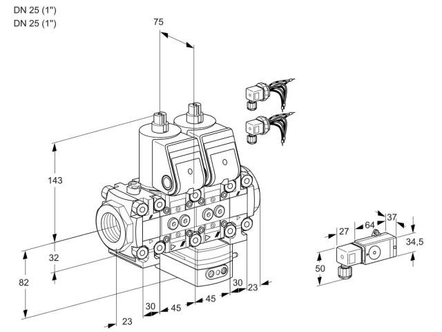 Kromschroder VCG 1E25R/25R05FNGEVWR6/2--4/PPPP — двойной электромагнитный газовый клапан — 88107068