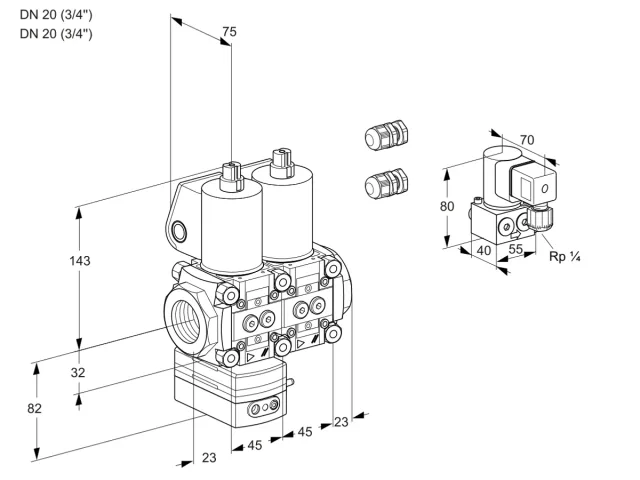 Kromschroder VCD 1E20R/20R05D-25NWL3/MMZY/PPPP — двойной электромагнитный газовый клапан — 88107714