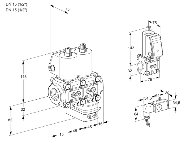 Kromschroder VCD 1T15N/15N05ND-100QL/PPZS/2--3 — двойной электромагнитный газовый клапан — 88100443