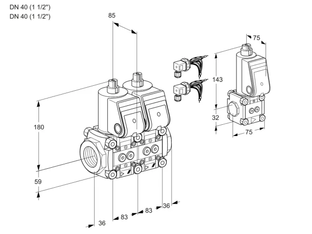 Kromschroder VCS 3E40R/40R05NNWR6/PPPP/PPZS — двойной электромагнитный газовый клапан — 88101726