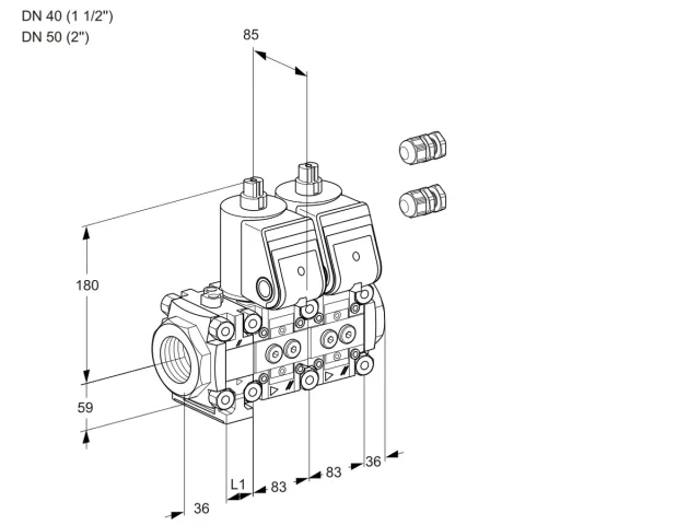 Kromschroder VCS 3E40R/50R05FNNWR3/PPPP/PPPP — двойной электромагнитный газовый клапан — 88106070