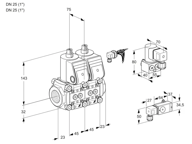 Kromschroder VCS 1E25R/25R05NNWR/PP-1/PPBY — двойной электромагнитный газовый клапан — 88105286