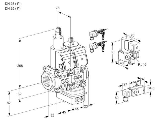 Kromschroder VCD 1E25R/25R05LD-100WR6/3--3/PPZY — двойной электромагнитный газовый клапан — 88106470