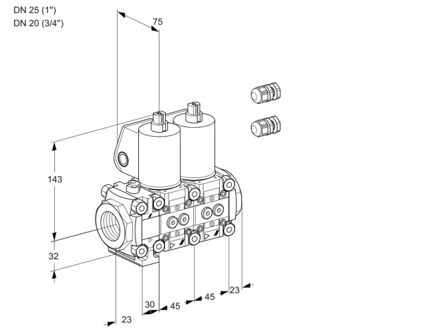 Kromschroder VCS 1E25R/20R05FNNWL3/PPPP/PPPP — двойной электромагнитный газовый клапан — 88105234