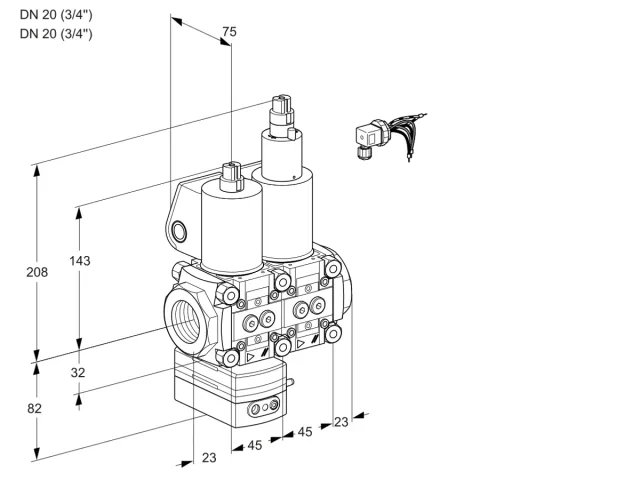 Kromschroder VCD 1E20R/20R05D-100LQL/PPPP/PPPP — двойной электромагнитный газовый клапан — 88100316