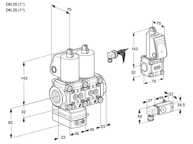 Kromschroder VCD 1E25R/25R05D-25NWL/ZSPP/3-MM — двойной электромагнитный газовый клапан — 88107460
