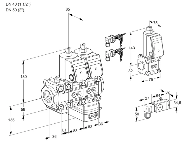 Kromschroder VCD 3E40R/50R05FND-50WR6/2-PP/PPZS — двойной электромагнитный газовый клапан — 88107380