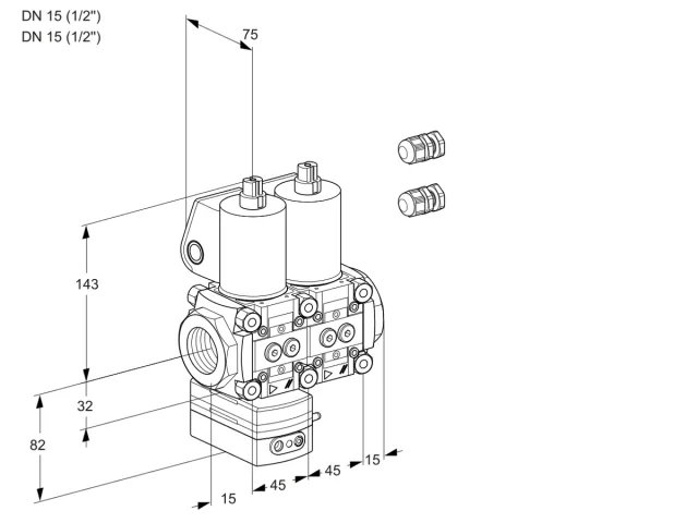 Kromschroder VCD 1E15R/15R05D-100NWL3/PPPP/PPPP — двойной электромагнитный газовый клапан — 88100087