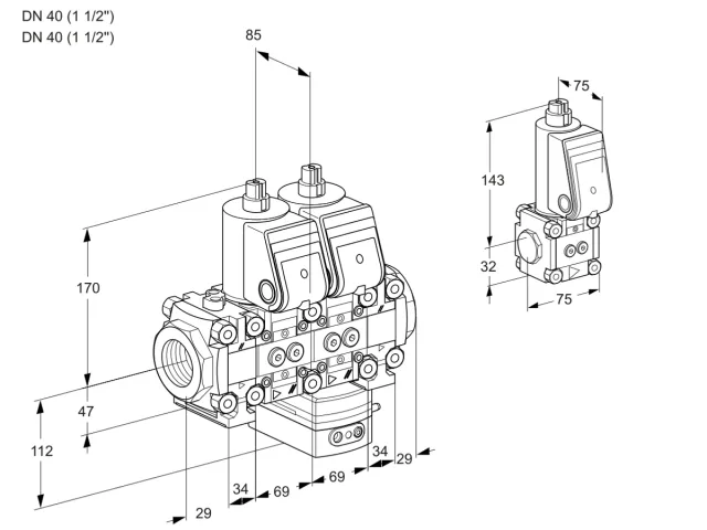 Kromschroder VCG 2T40N/40N05FNGAVQR/PPPP/ZSPP — двойной электромагнитный газовый клапан — 88105669