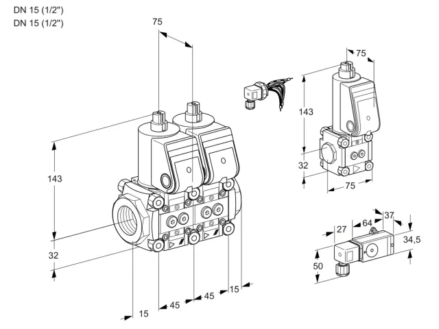 Kromschroder VCS 1E15R/15R05NNWR/1-PP/PPBS — двойной электромагнитный газовый клапан — 88102604