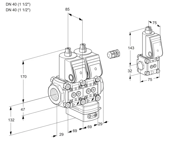 Kromschroder VCV 2E40R/40R05NVKWR/PPPP/PPBS — двойной электромагнитный газовый клапан — 88107059