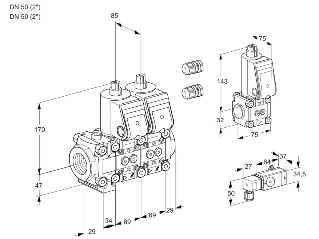 Kromschroder VCS 2E50R/50R05FNNWR3/-4PP/PPBS — двойной электромагнитный газовый клапан — 88100736