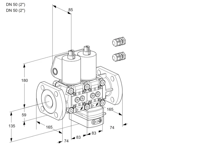 Kromschroder VCG 3E50F/50F05NGEWL3/PPPP/PPPP — двойной электромагнитный газовый клапан — 88104348
