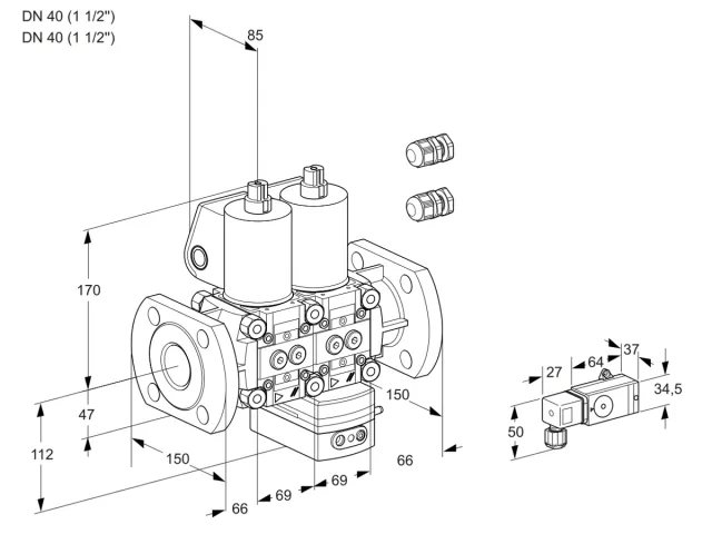Kromschroder VCD 2E40F/40F05ND-25WL3/PPPP/1-MM — двойной электромагнитный газовый клапан — 88100754