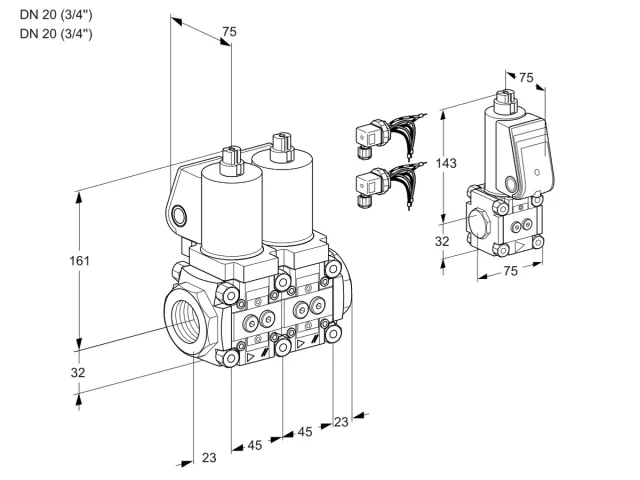 Kromschroder VCS 1E20R/20R05NNWGL8/PPZS/MMMM — двойной электромагнитный газовый клапан — 88106012