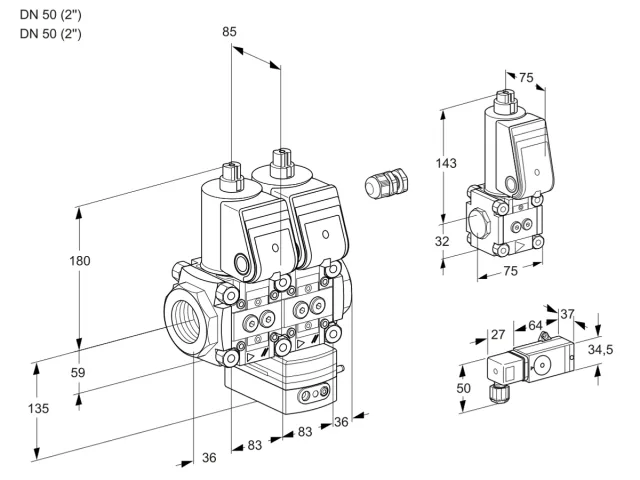 Kromschroder VCG 3E50R/50R05NGEWR/-3PP/PPBS — двойной электромагнитный газовый клапан — 88103464