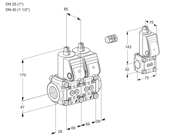 Kromschroder VCS 2E25R/40R05NNWR/PPPP/PPZS — двойной электромагнитный газовый клапан — 88104729