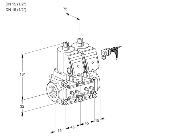 Kromschroder VCS 1E15R/15R05NNWGR/MMMM/PPPP — двойной электромагнитный газовый клапан — 88104143