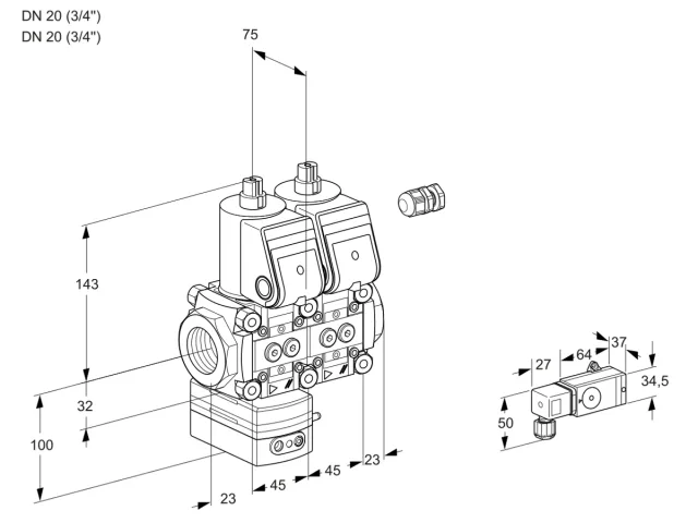 Kromschroder VCV 1E20R/20R05VKNWR/1--2/MMMM — двойной электромагнитный газовый клапан — 88104145