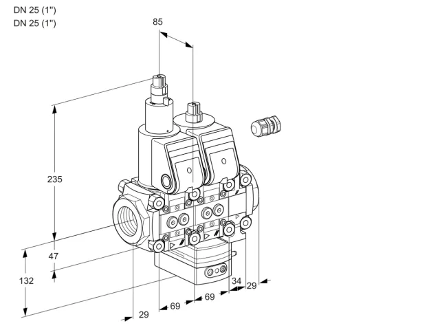 Kromschroder VCH 2E25R/25R05LHEVWR/PPPP/PPPP — двойной электромагнитный газовый клапан — 88102850