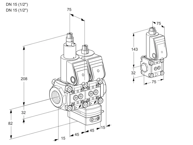 Kromschroder VCG 1E15R/15R05LGKWR/PPPP/PPBS — двойной электромагнитный газовый клапан — 88107408