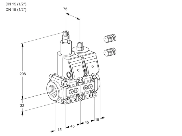 Kromschroder VCS 1E15R/15R05LNWR3/PPPP/PPPP — двойной электромагнитный газовый клапан — 88105079