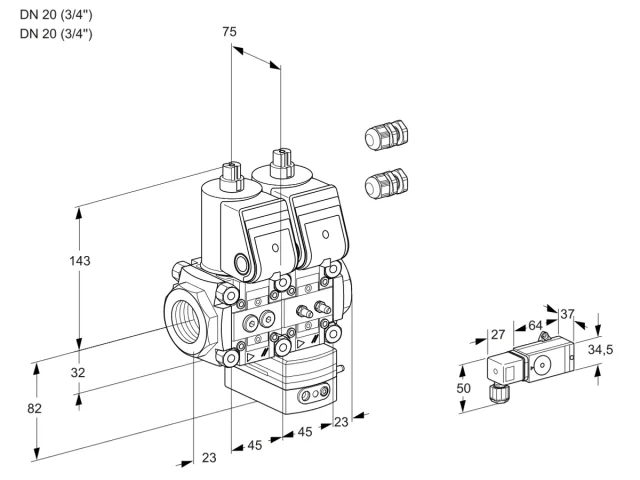 Kromschroder VCG 1E20R/20R05NGEWR3/3-MM/2-PP — двойной электромагнитный газовый клапан — 88103683