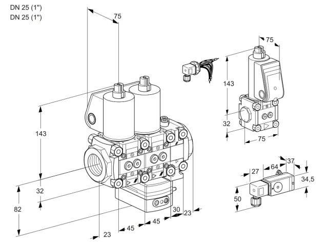 Kromschroder VCG 1E25R/25R05NGEVWL/PPZS/-3PP — двойной электромагнитный газовый клапан — 88107561
