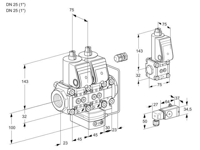 Kromschroder VCH 1E25R/25R05NHEVWR/3--2/PPZS — двойной электромагнитный газовый клапан — 88105841