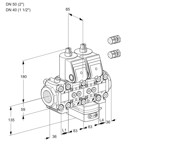 Kromschroder VCD 3E50R/40R05FND-50VWR3/PPPP/PPPP — двойной электромагнитный газовый клапан — 88106040