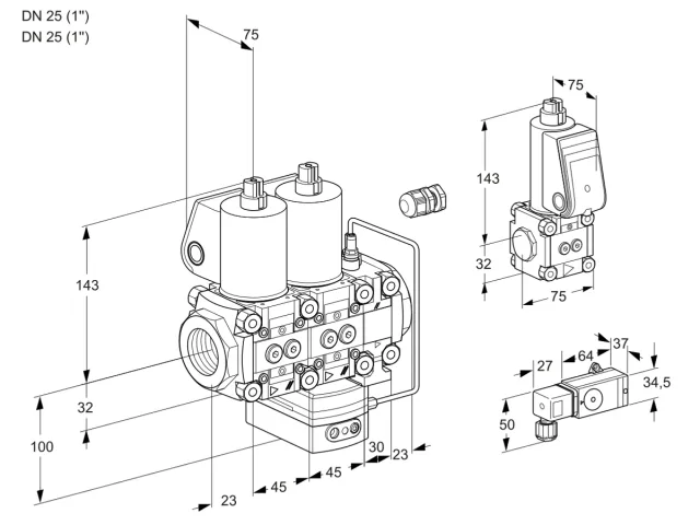 Kromschroder VCH 1E25R/25R05NHEVWL/PPZS/3--2 — двойной электромагнитный газовый клапан — 88105842