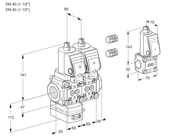 Kromschroder VCD 2E40R/40R05D-100NWSR3/PPPP/PPBS — двойной электромагнитный газовый клапан — 88100320