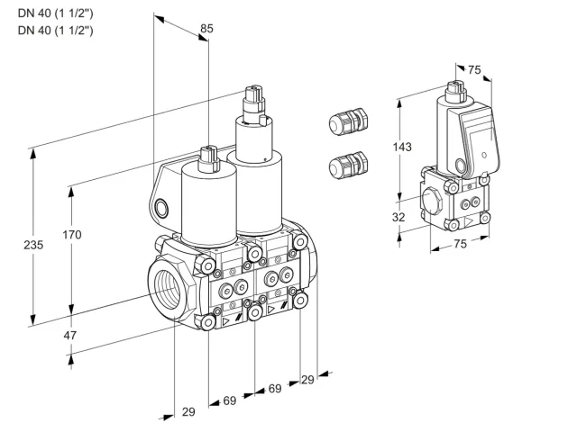 Kromschroder VCS 2E40R/40R05NLWL3/PPBS/PPPP — двойной электромагнитный газовый клапан — 88103444